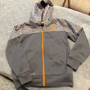 Jordan Boys Therma-FIT Full Zip Hoodie Grey Elephant Print Orange Jumpman 4-5Y